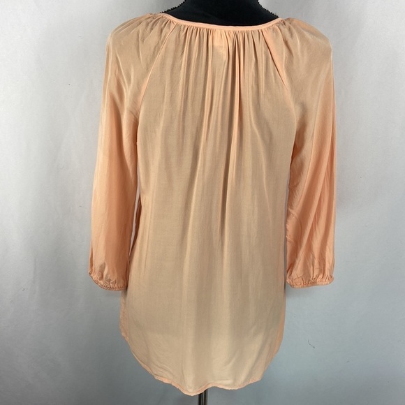 Daytrip Boho Peach Color 3/4 Sleeve Blouse with Lace Detail and Tie Front - Picture 2 of 7